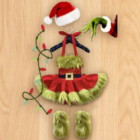 Baby DELUXE Grinch Romper With Leg Warmers