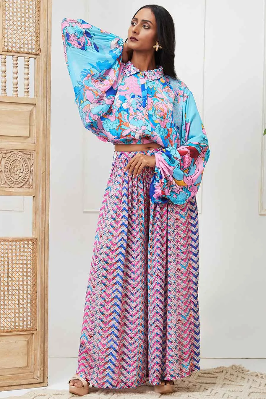 Blue Zaynab Embellished Co-Ord Set