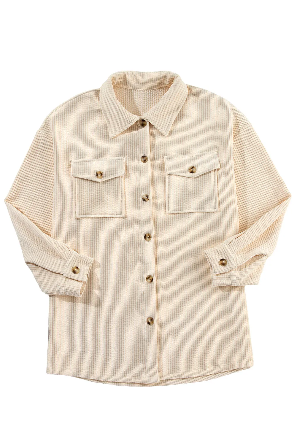 Chestnut Corduroy Flap Pocket Button Up Shacket