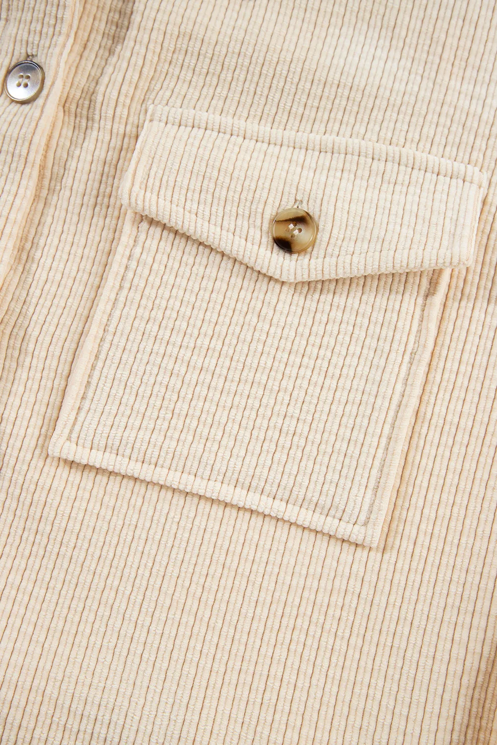 Chestnut Corduroy Flap Pocket Button Up Shacket