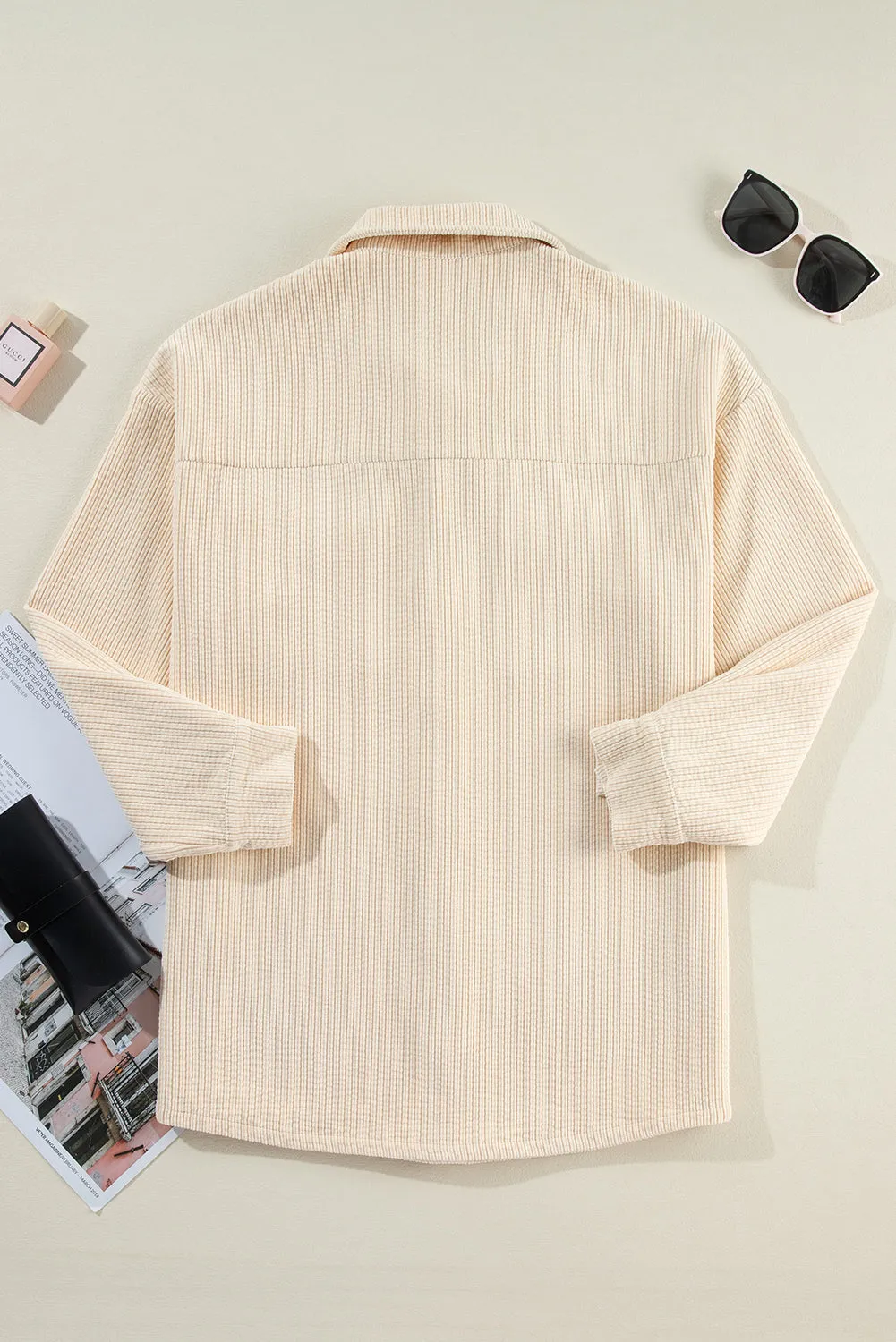 Chestnut Corduroy Flap Pocket Button Up Shacket