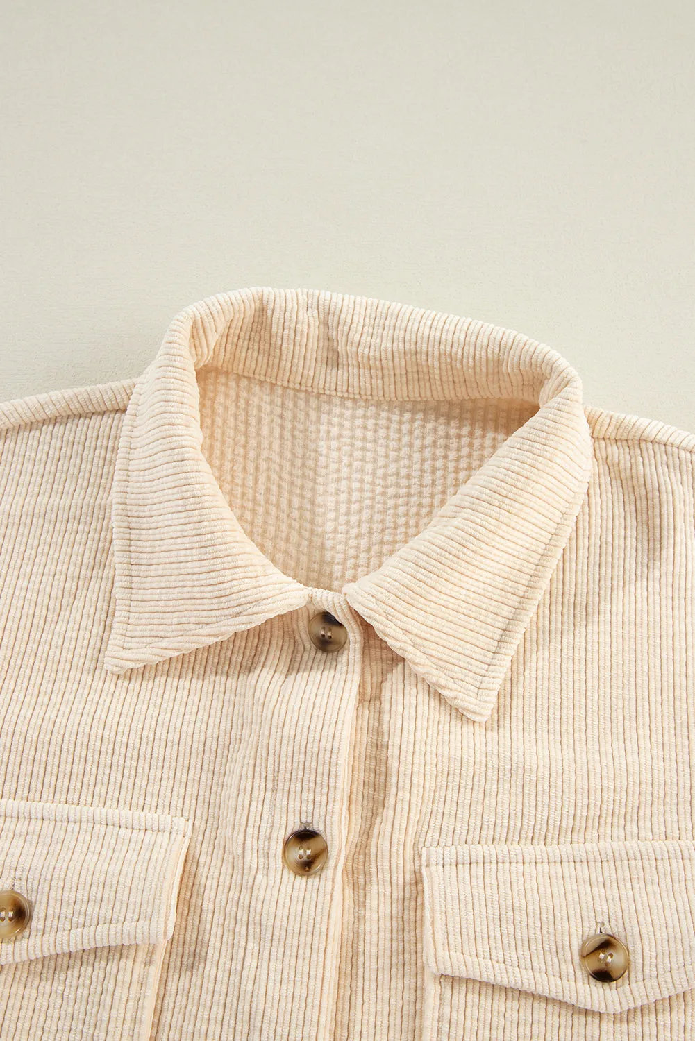 Chestnut Corduroy Flap Pocket Button Up Shacket