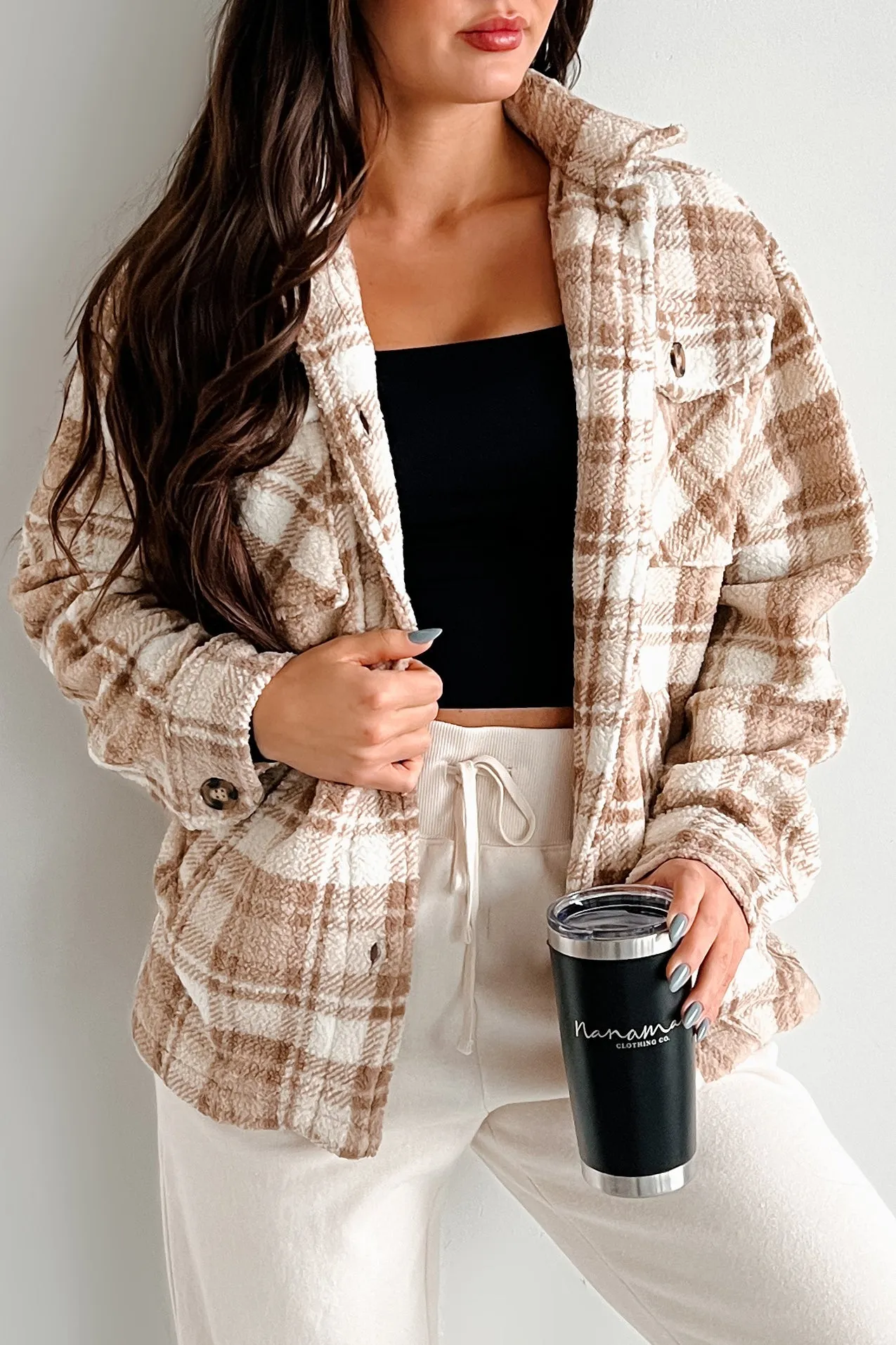 DOORBUSTER It's Always About You Plaid Fleece Shacket (Khaki)
