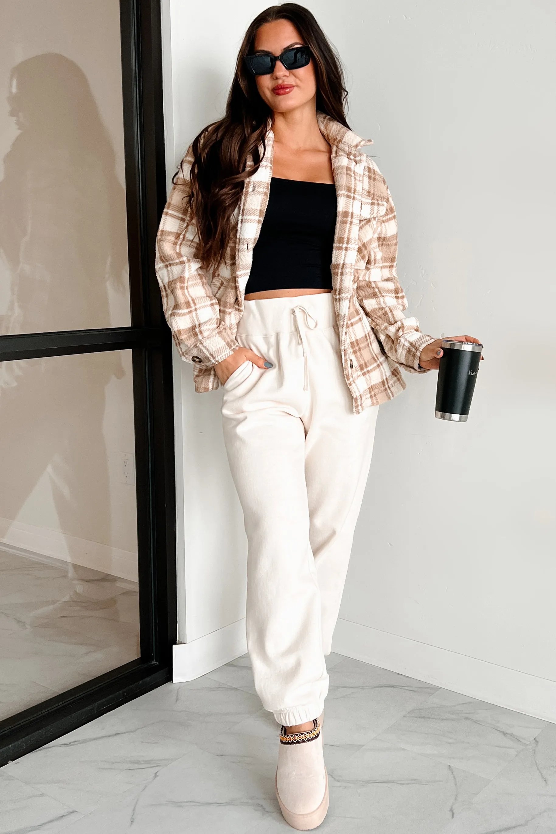 DOORBUSTER It's Always About You Plaid Fleece Shacket (Khaki)