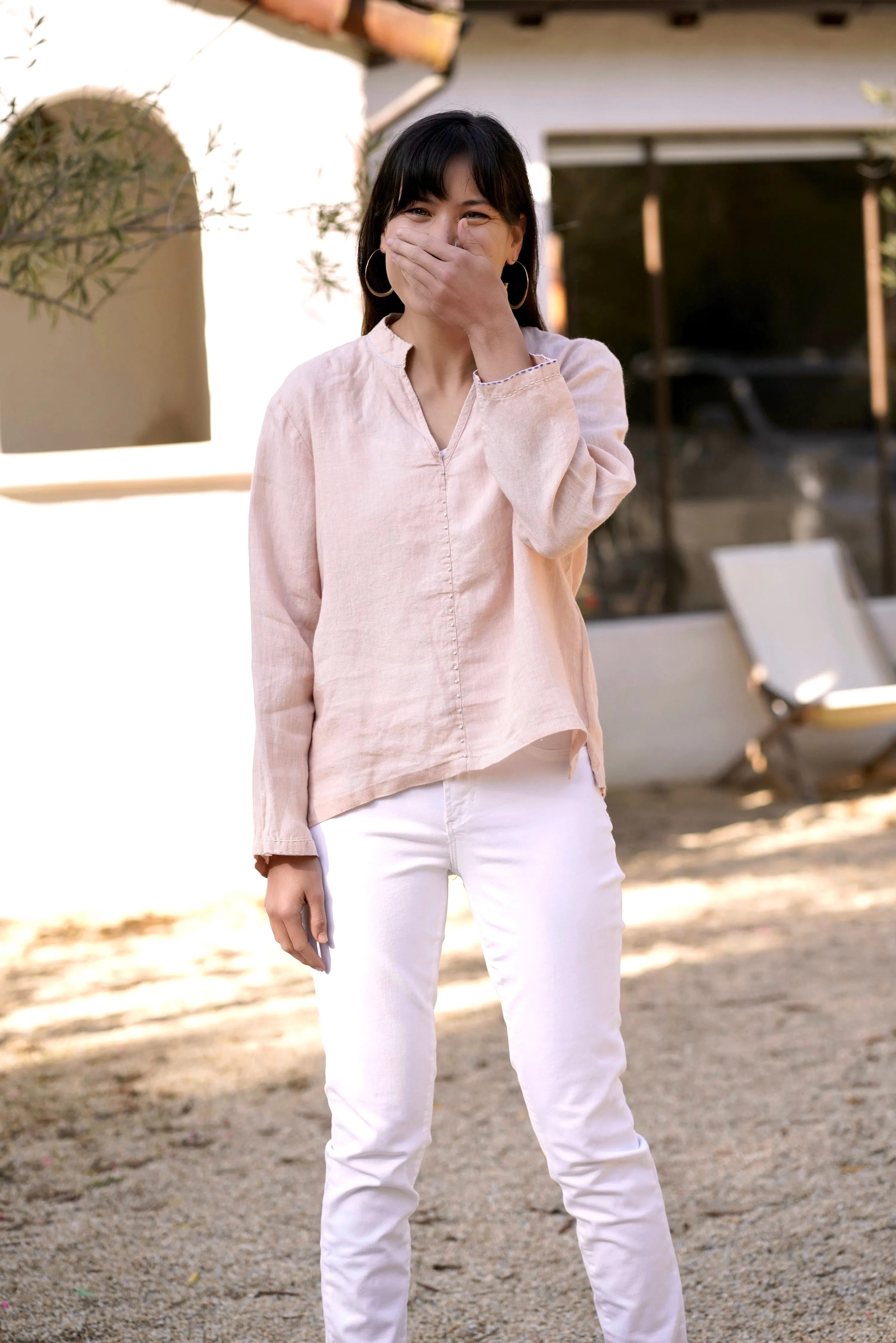 French Knot Linen Top Blush
