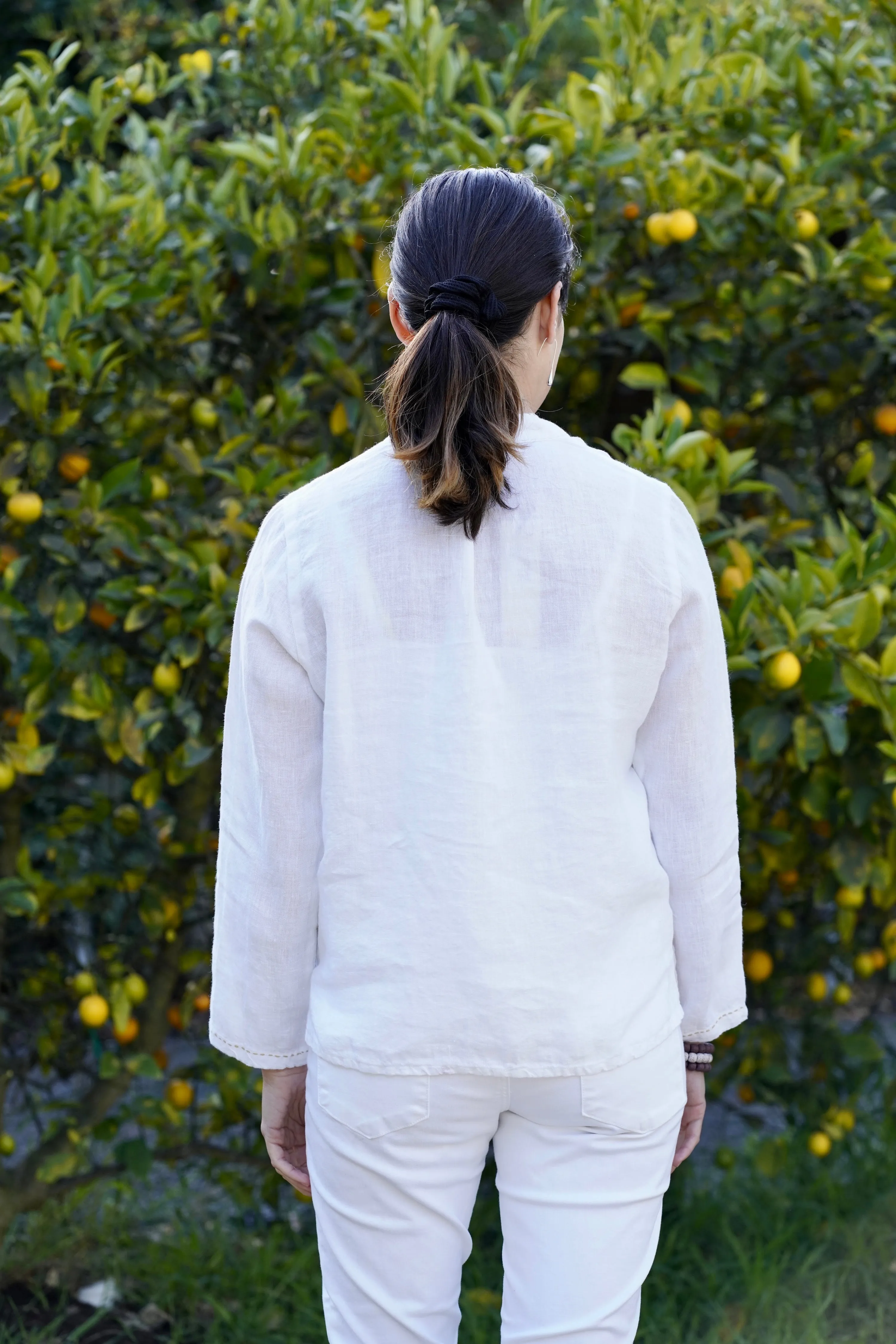 French Knot Linen Top White
