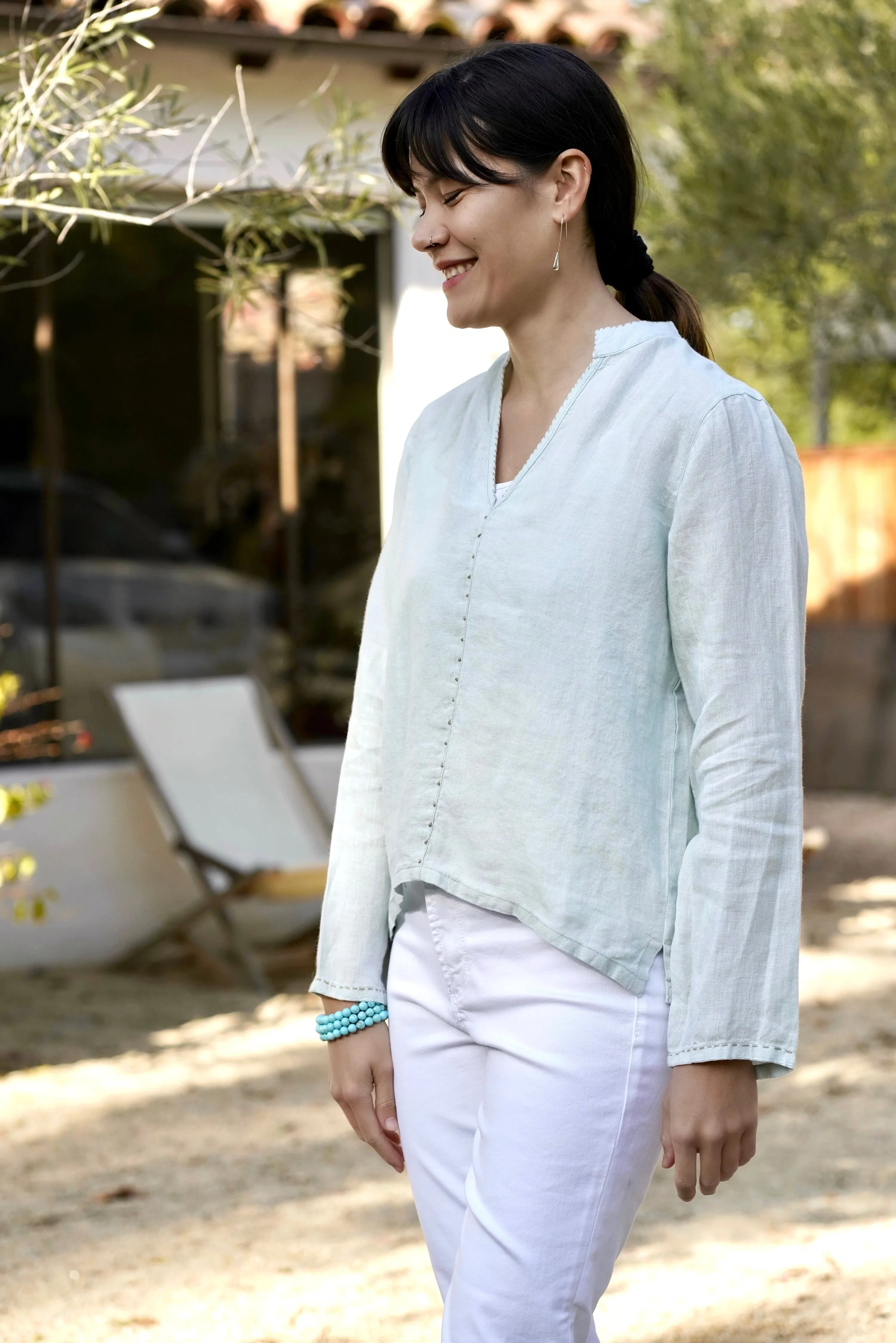 French Knot Linen Top White