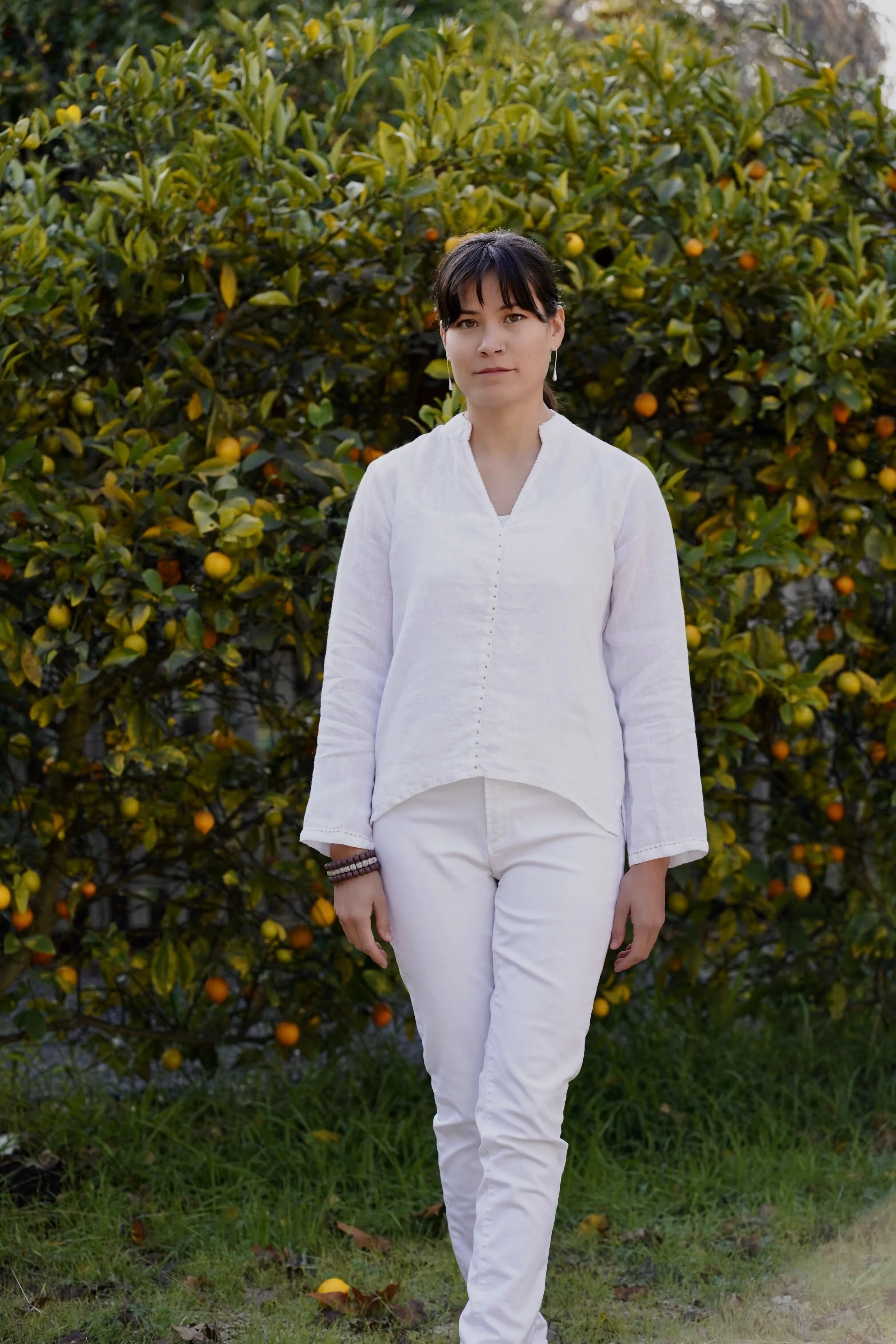 French Knot Linen Top White