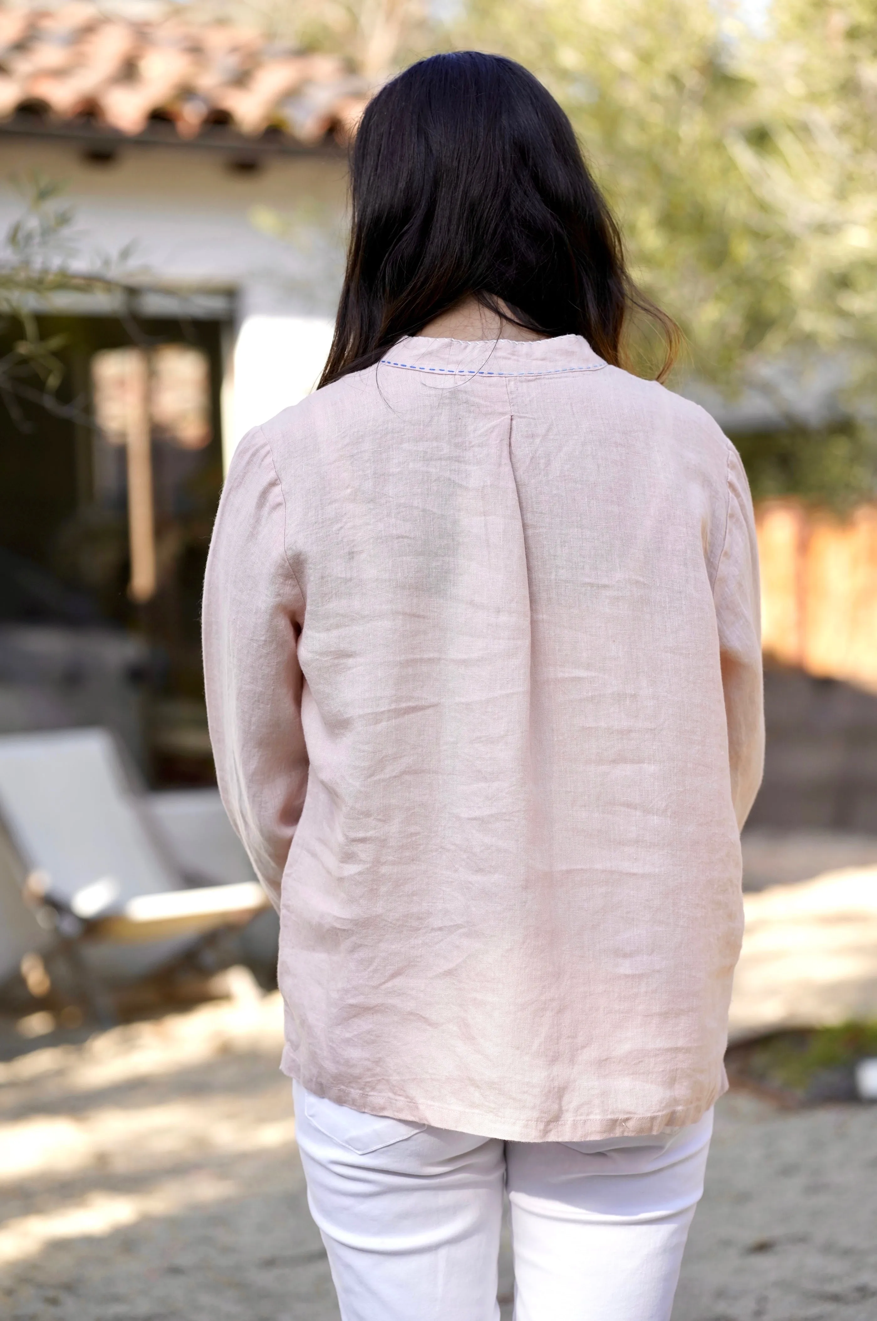 French Knot Linen Top White