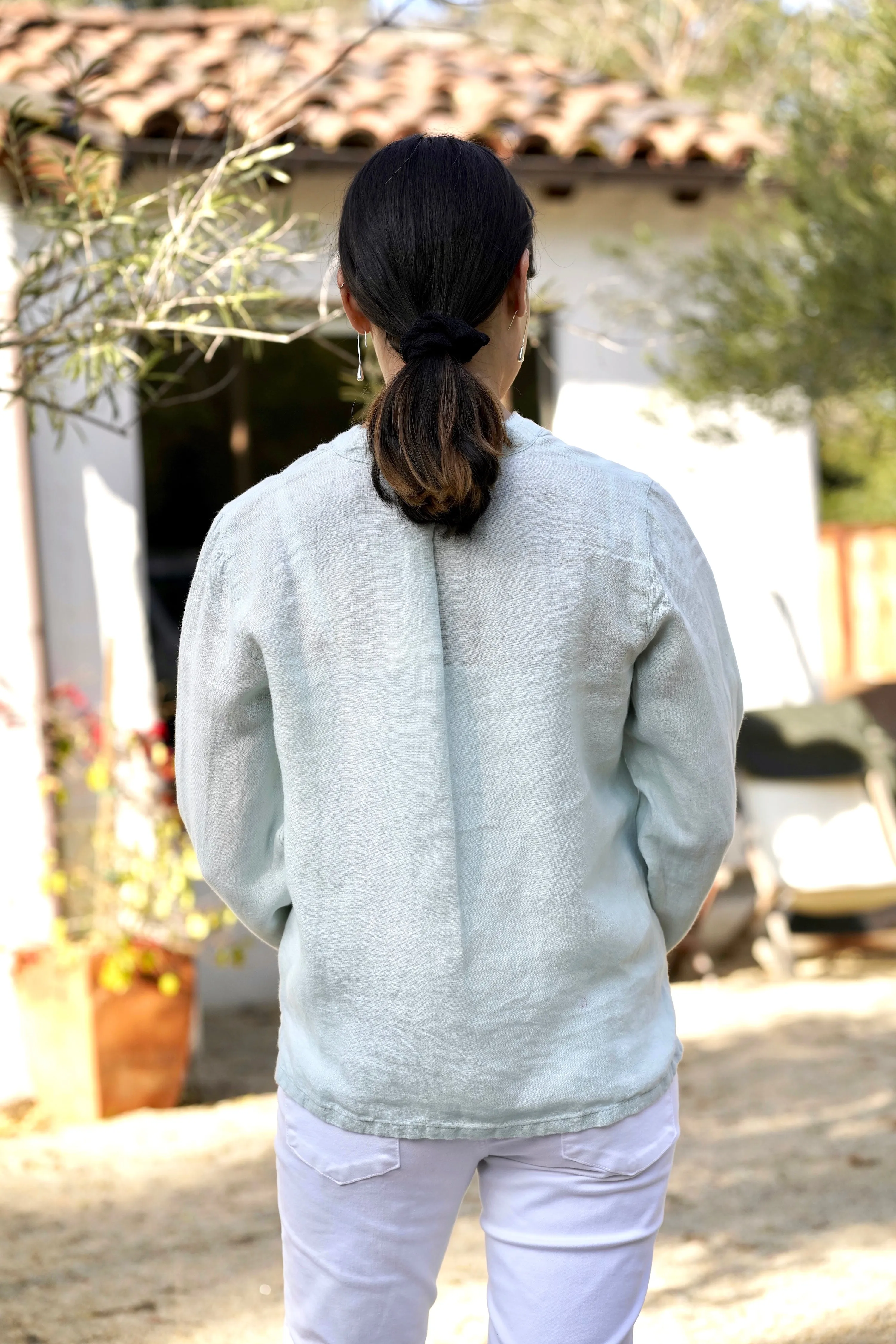French Knot Linen Top White