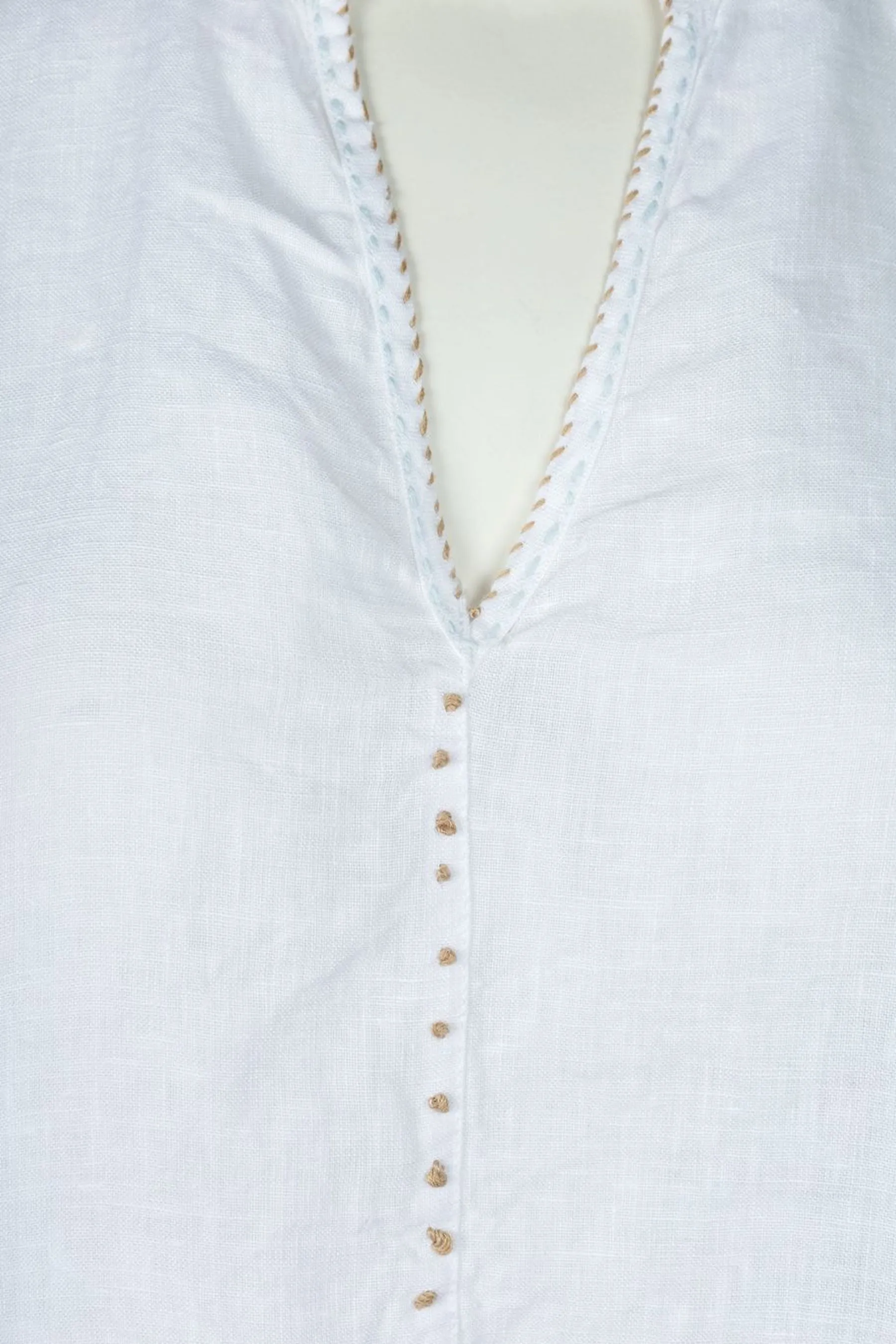 French Knot Linen Top White
