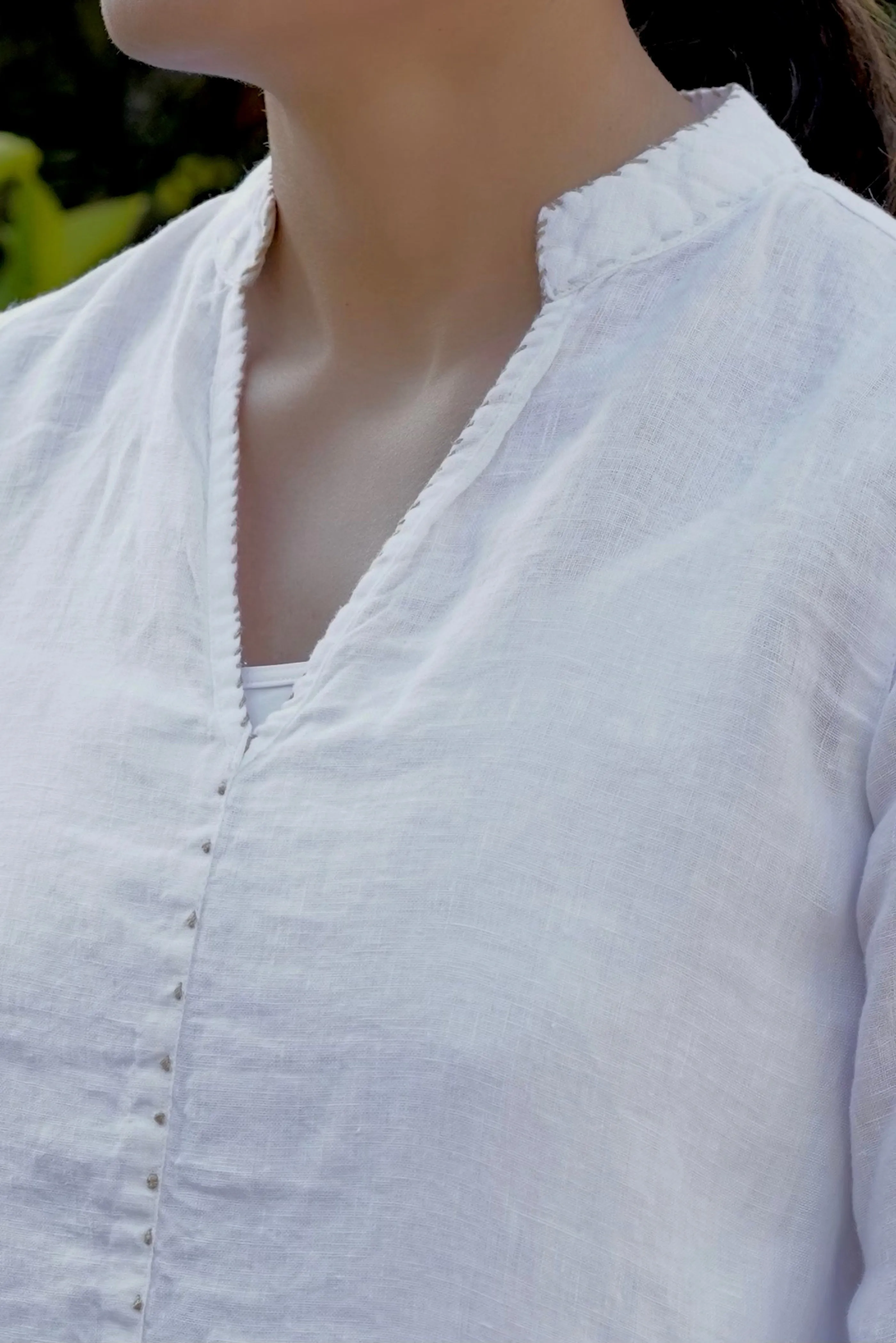 French Knot Linen Top White
