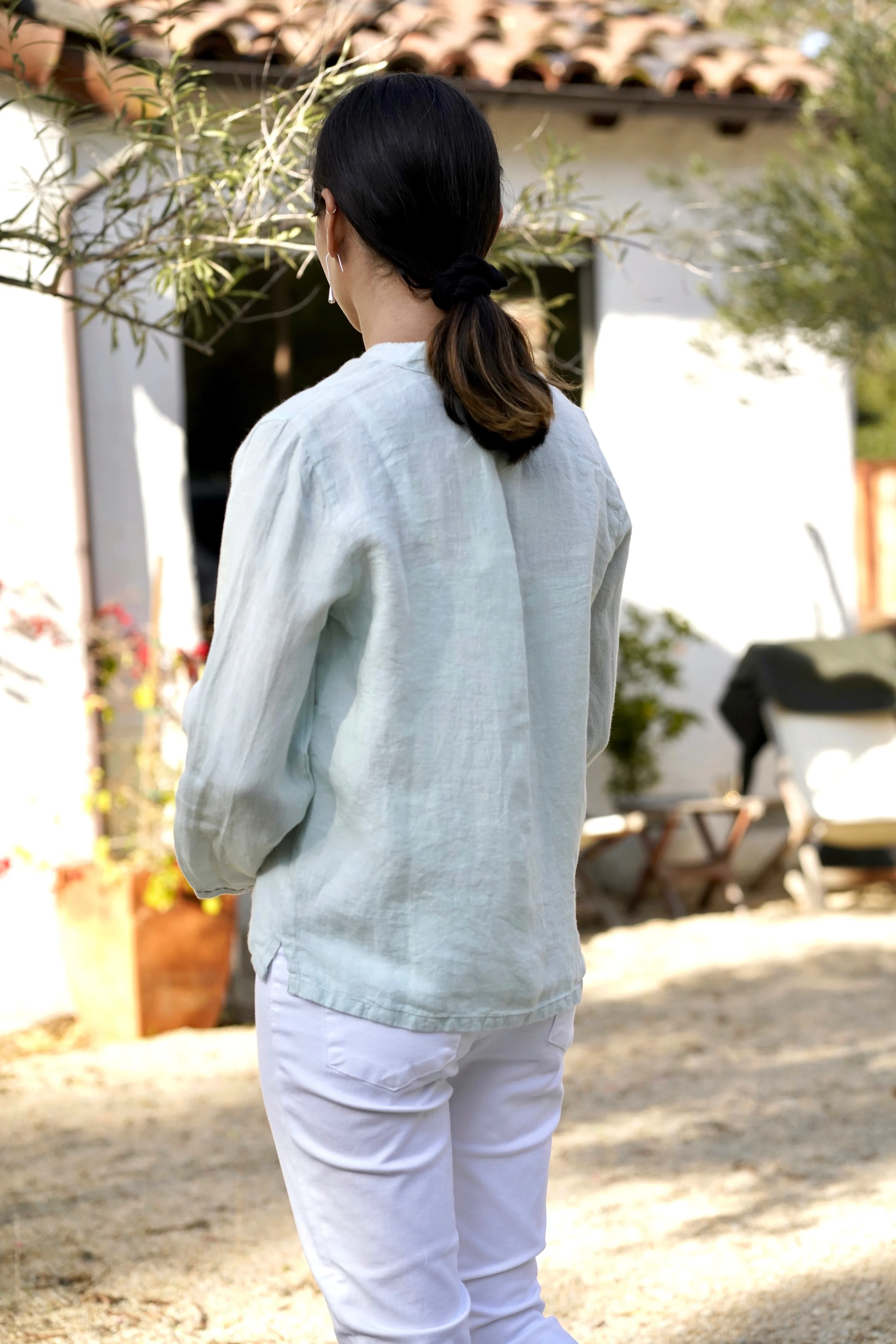 French Knot Linen Top White