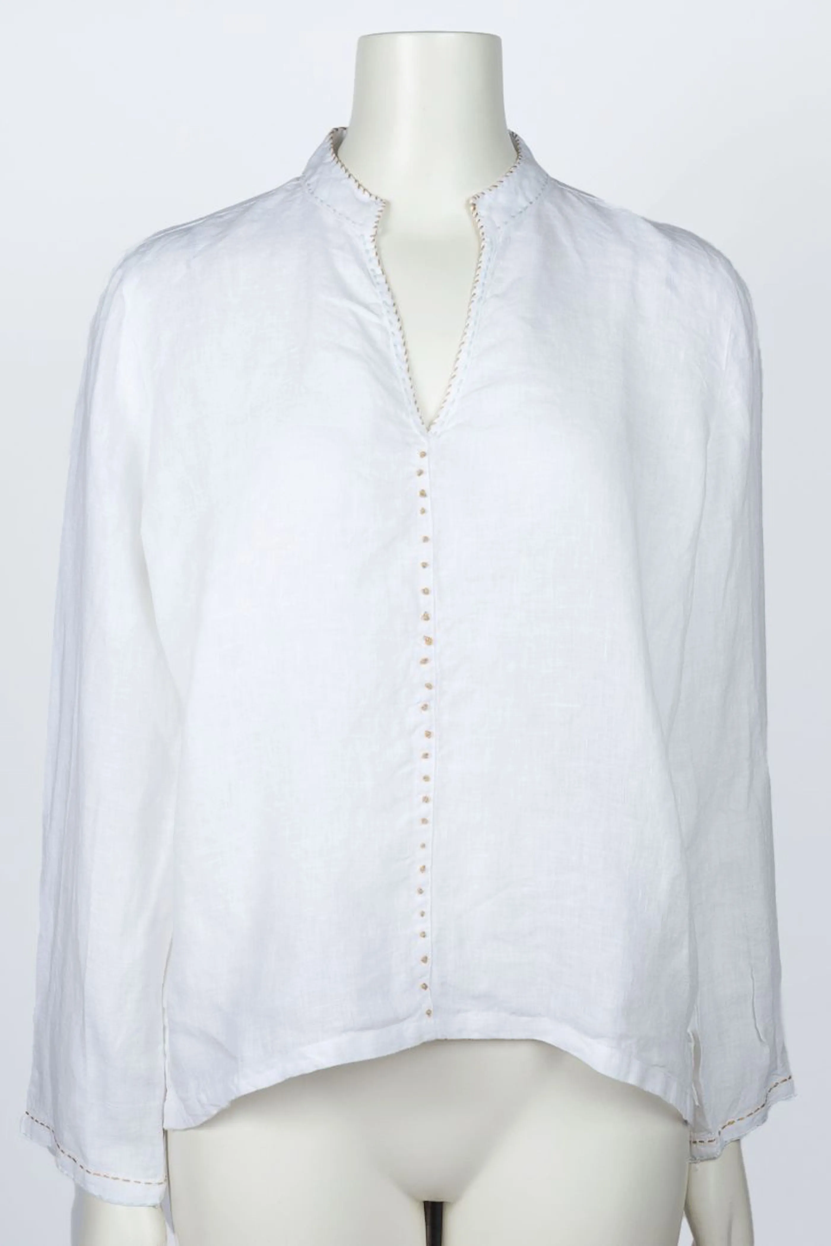 French Knot Linen Top White