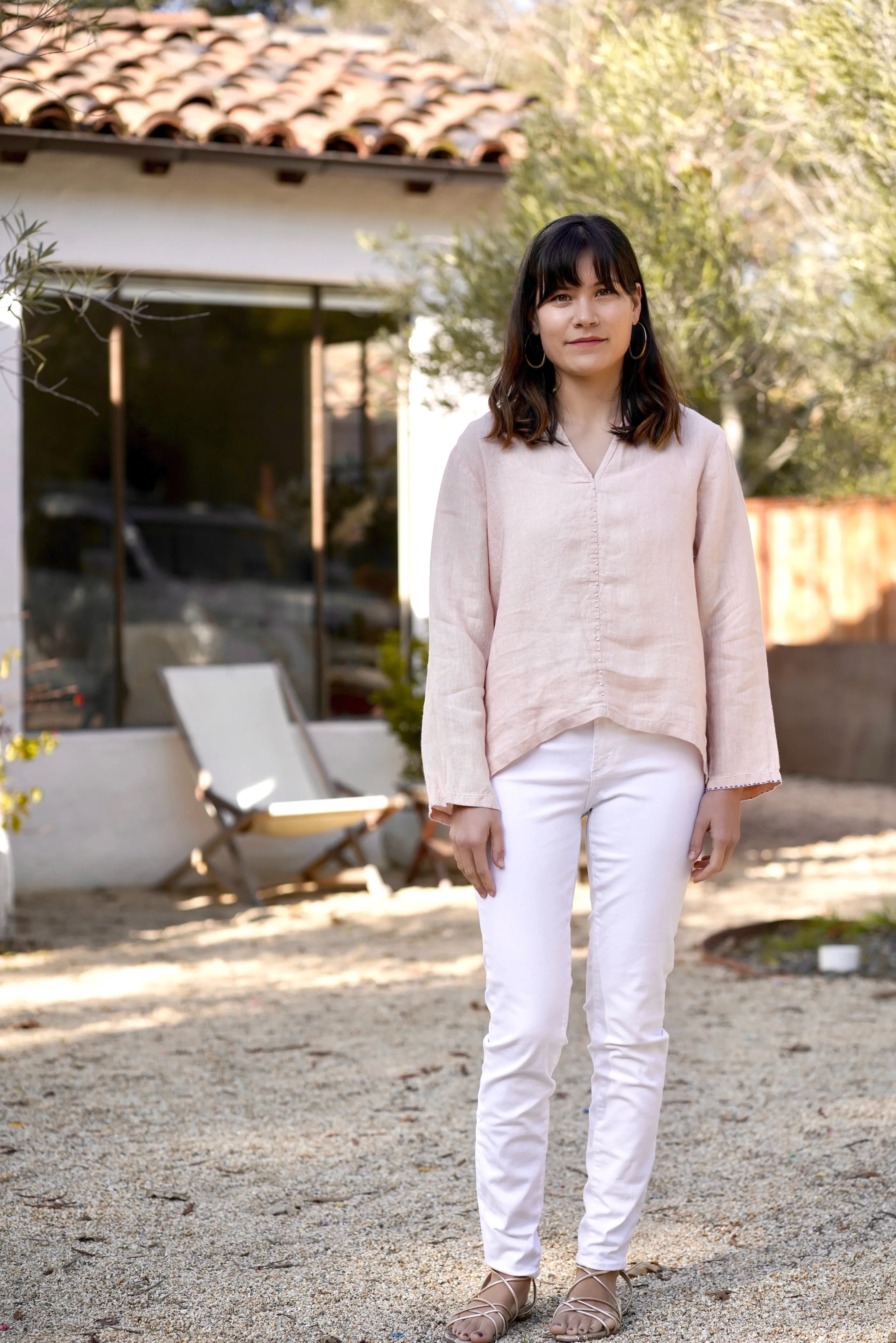 French Knot Linen Top White