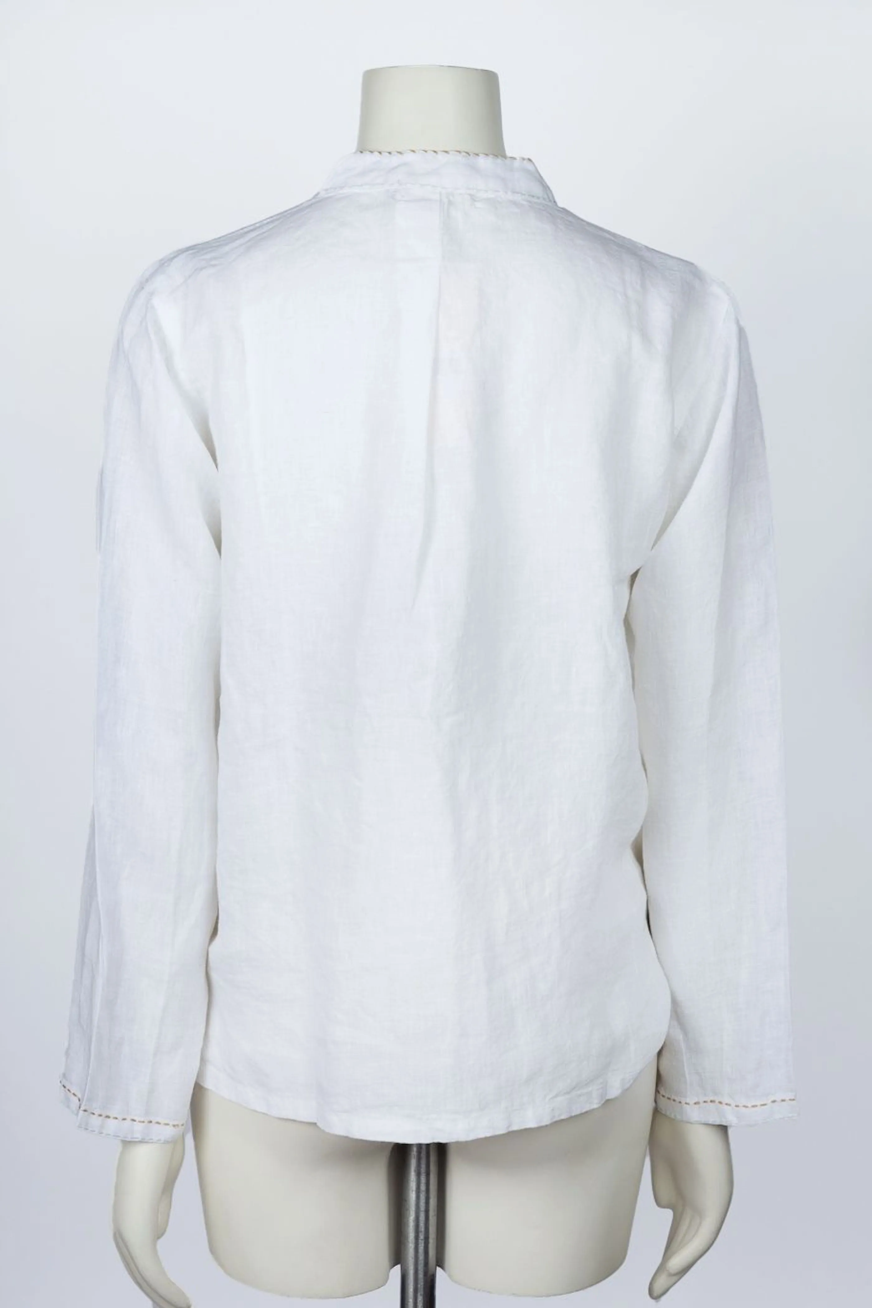 French Knot Linen Top White