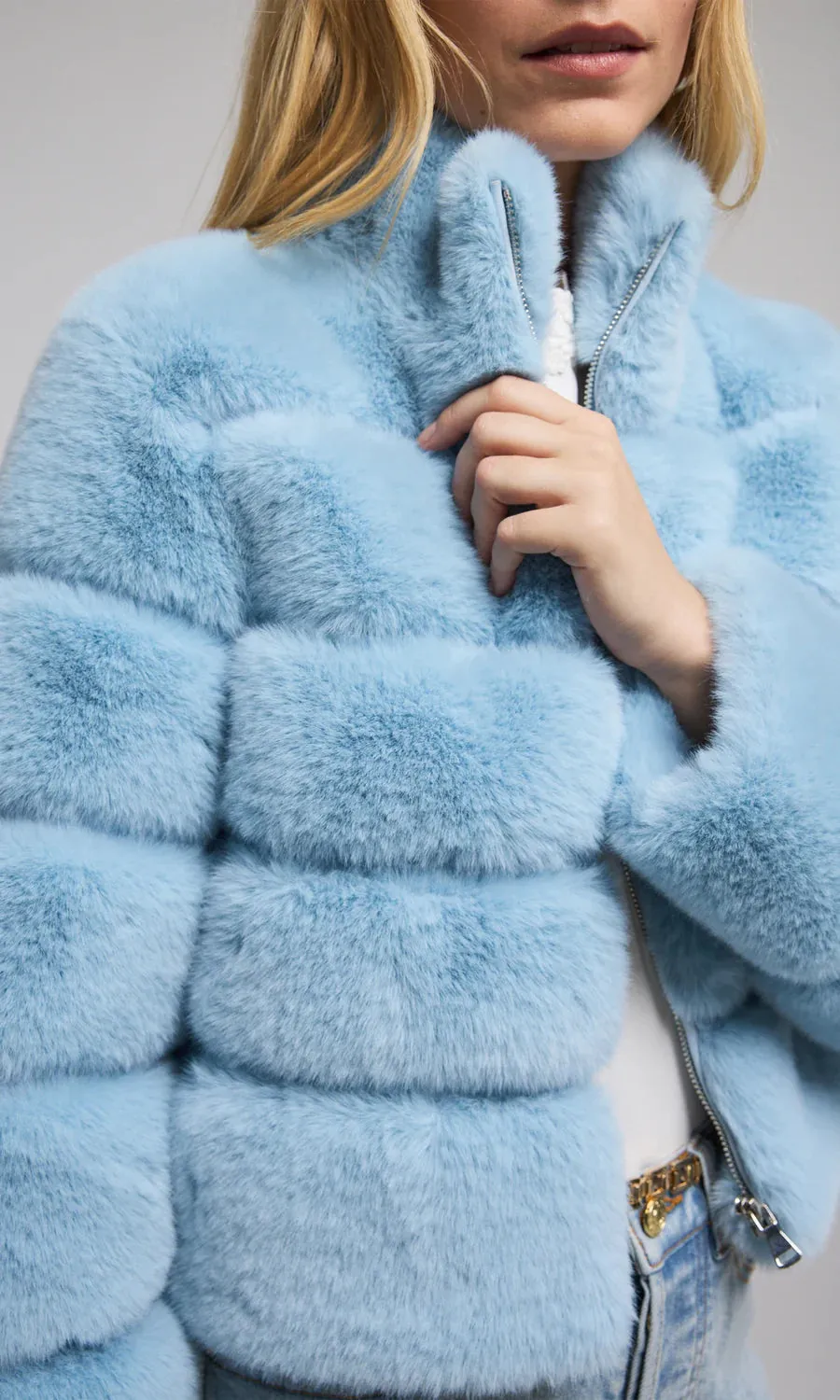 Generation Love Tala Faux Fur Bomber Jacket- Powder Blue