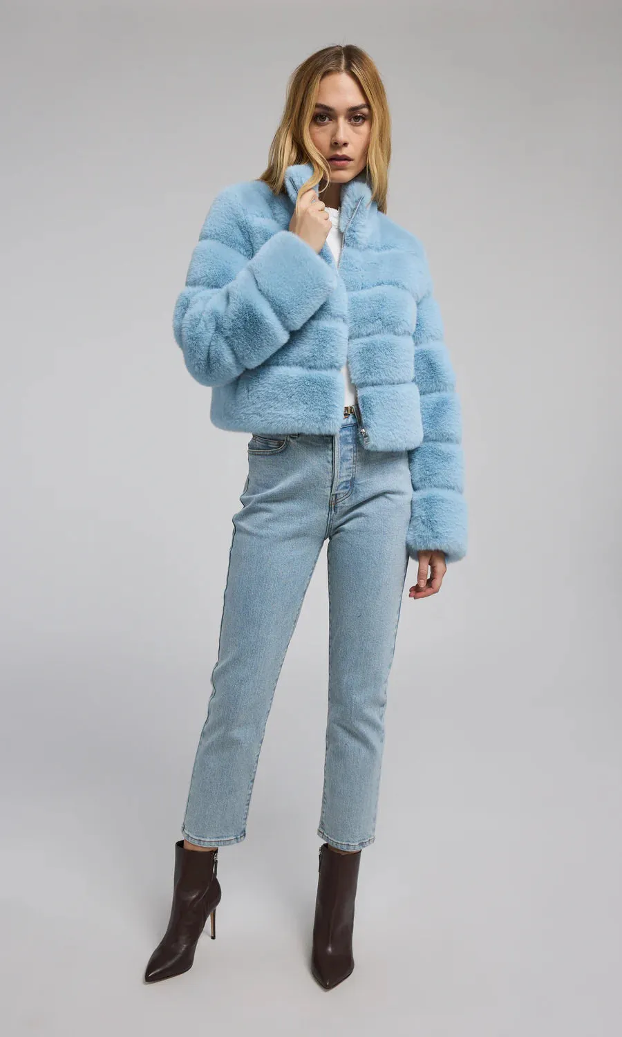 Generation Love Tala Faux Fur Bomber Jacket- Powder Blue