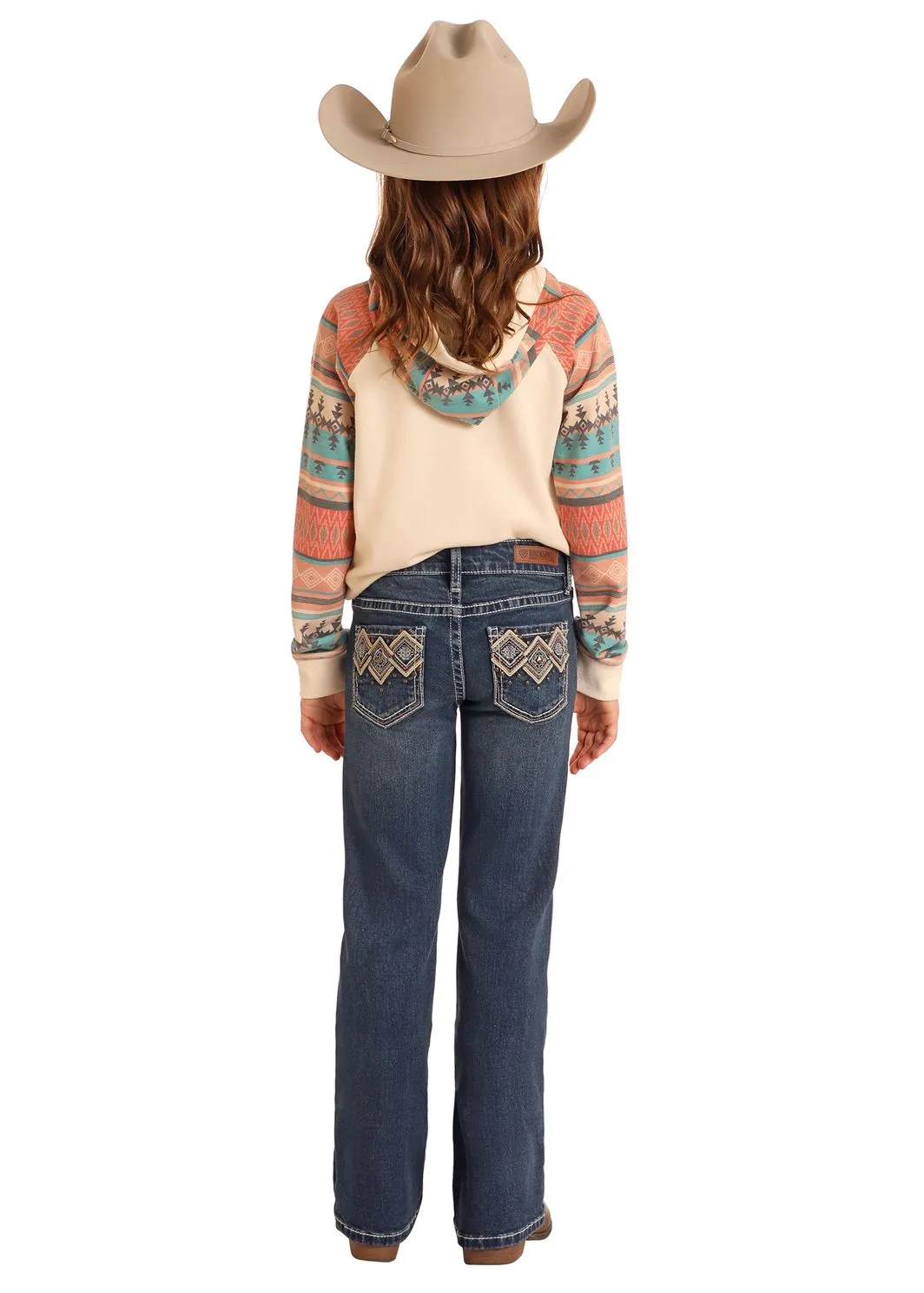 Girl's Rock & Roll Aztec & Stud Embroidered Boot Cut Jean