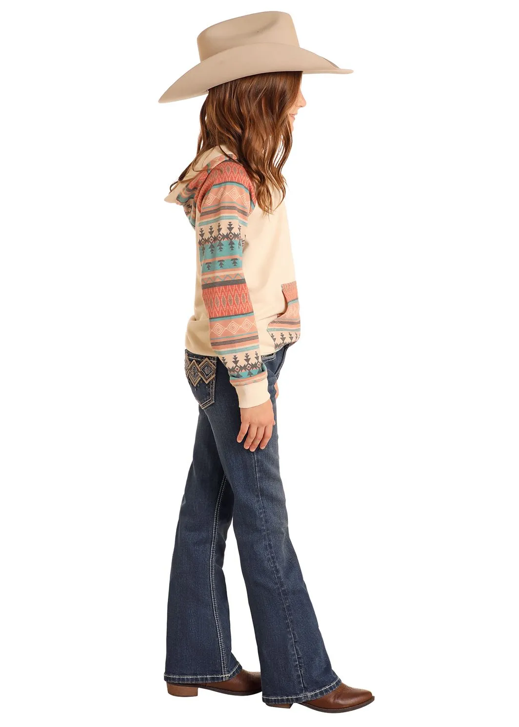Girl's Rock & Roll Aztec & Stud Embroidered Boot Cut Jean