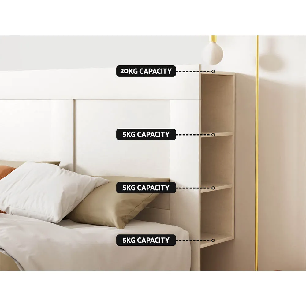 Glossy White Queen Bed Headboard with Shelves - Artiss