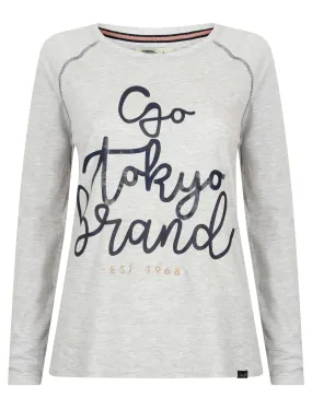 Malie Long Sleeve Top with Motif in Ice Grey Marl - Tokyo Laundry
