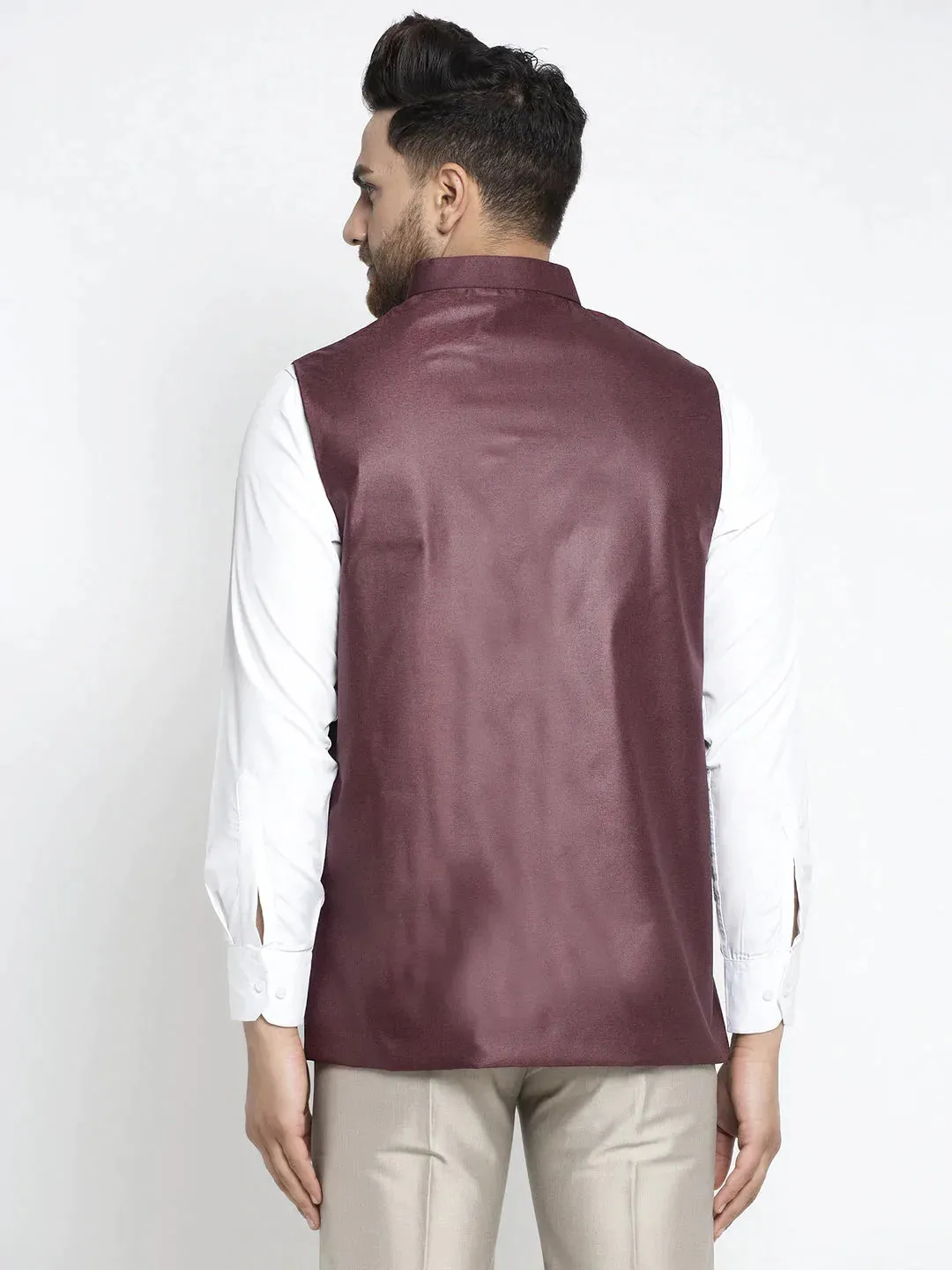 Men'S Maroon Solid Nehru Jacket