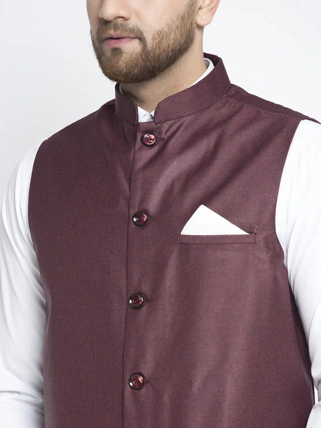 Men'S Maroon Solid Nehru Jacket