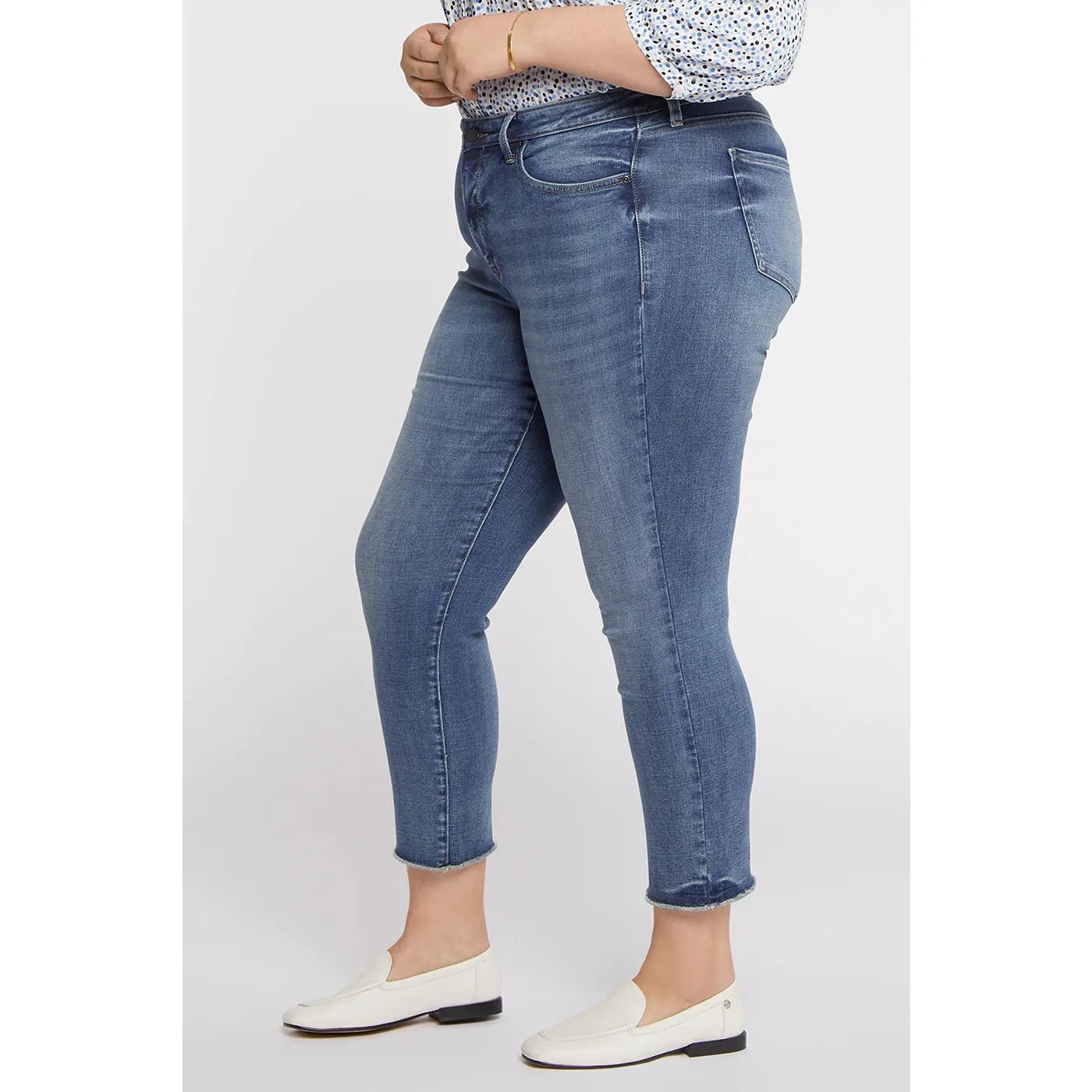 Mid Blue Slim Frayed Hem Jeans