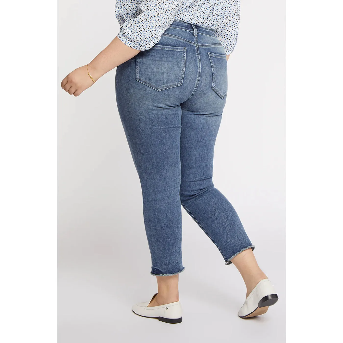 Mid Blue Slim Frayed Hem Jeans