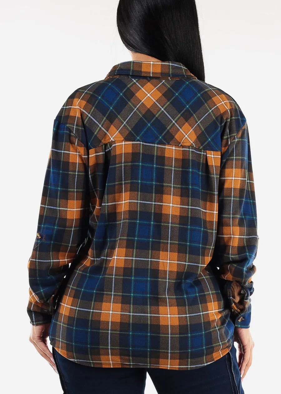 Oversized Plaid Button Down Shacket Brown & Navy
