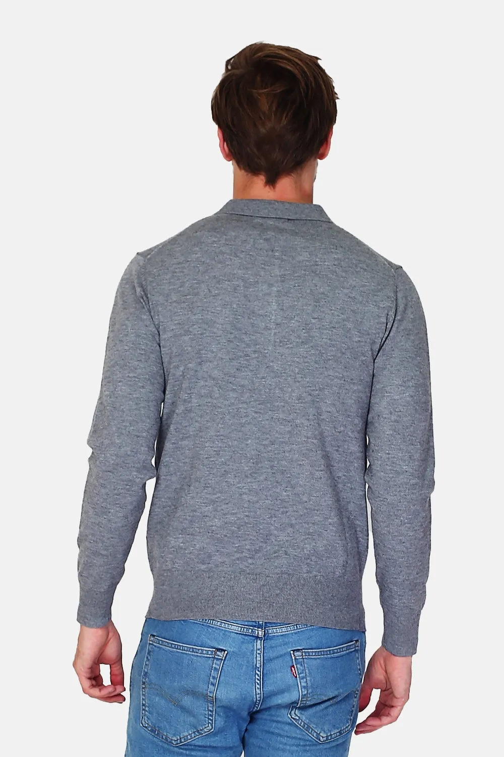 Polo collar sweater with buttons knitting in 3 threads with long sleeves