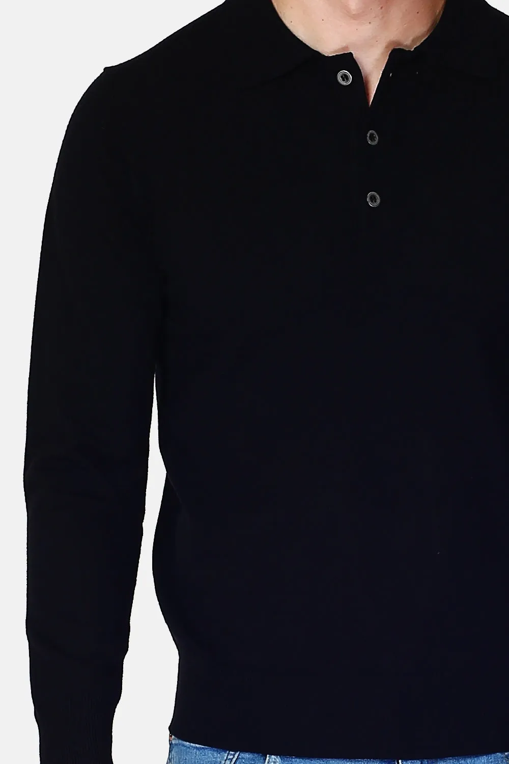 Polo collar sweater with buttons knitting in 3 threads with long sleeves