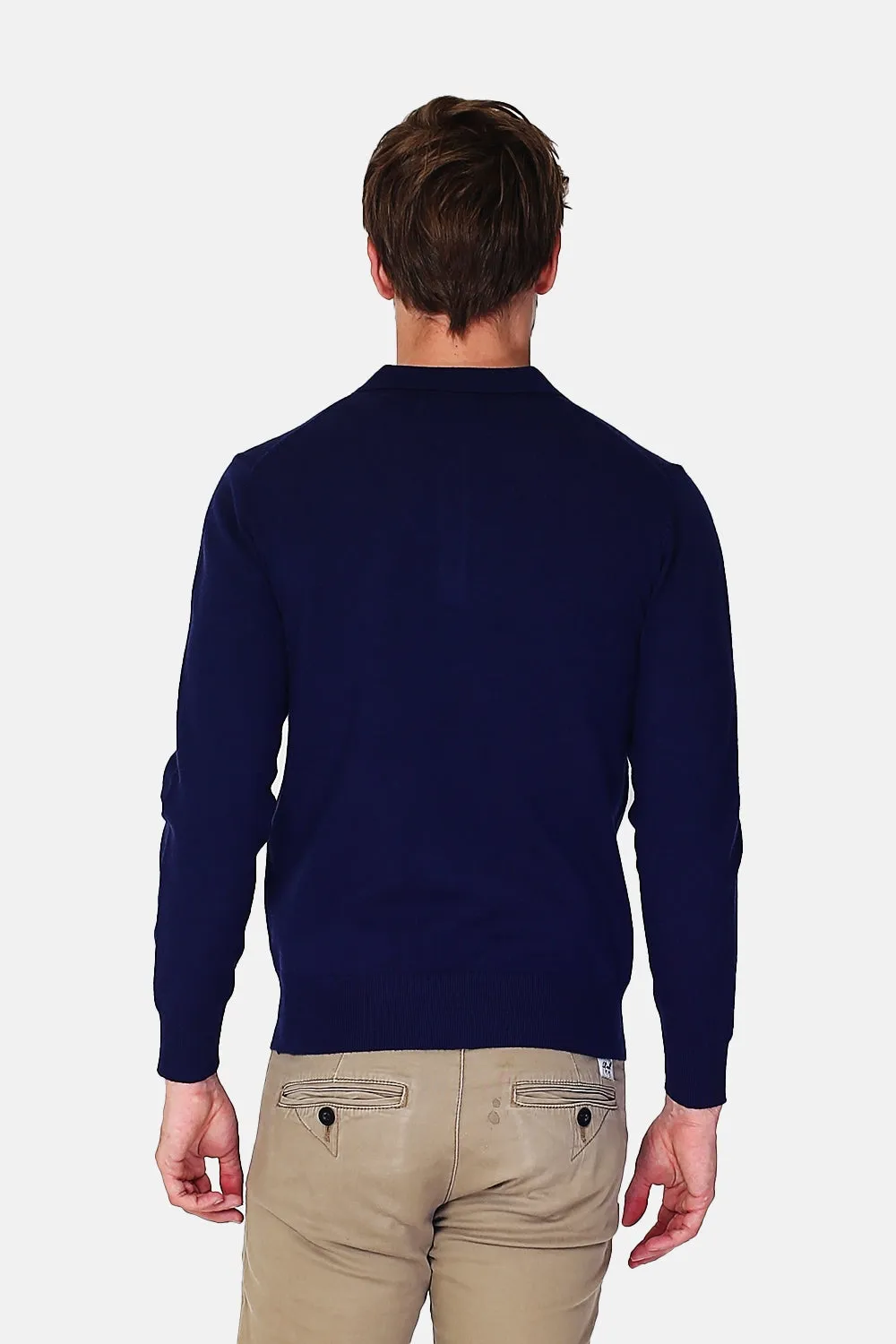 Polo collar sweater with buttons knitting in 3 threads with long sleeves