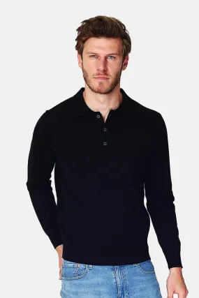 Polo collar sweater with buttons knitting in 3 threads with long sleeves