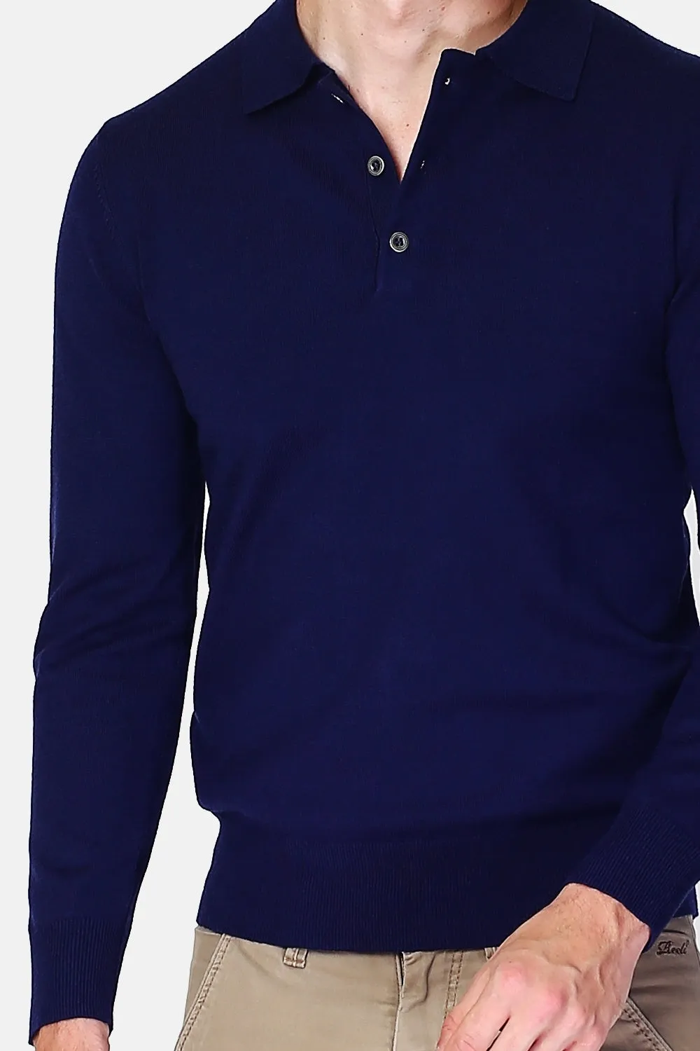 Polo collar sweater with buttons knitting in 3 threads with long sleeves