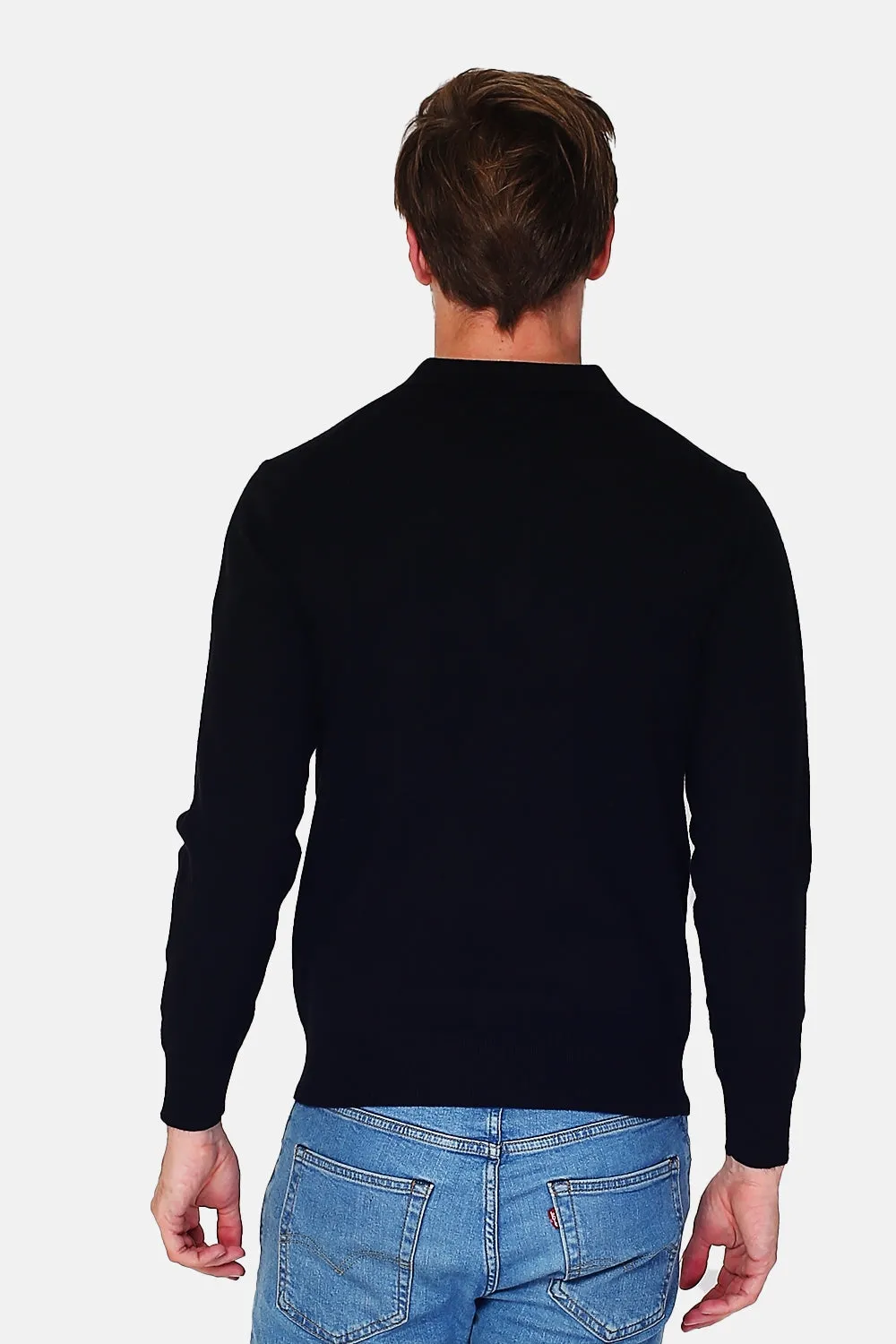 Polo collar sweater with buttons knitting in 3 threads with long sleeves