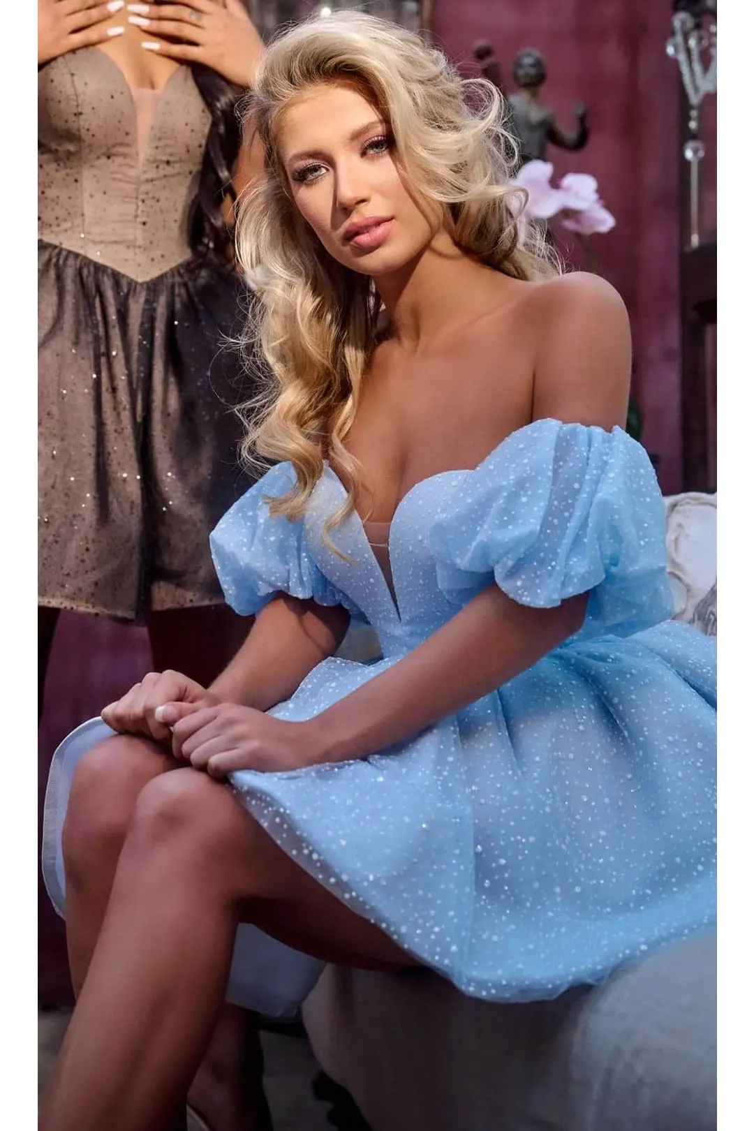 Portia and Scarlett PS24006 - Puff Sleeve A-Line Homecoming Dress for a Playful Look