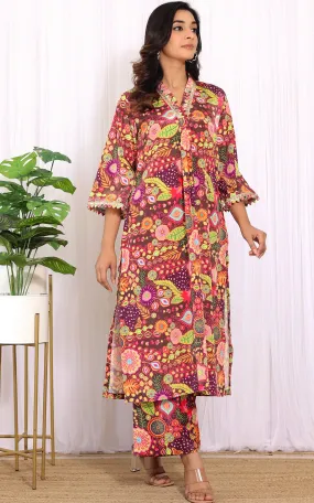 Purple Kitschy Printed Crepe Kurta Co-ord Set