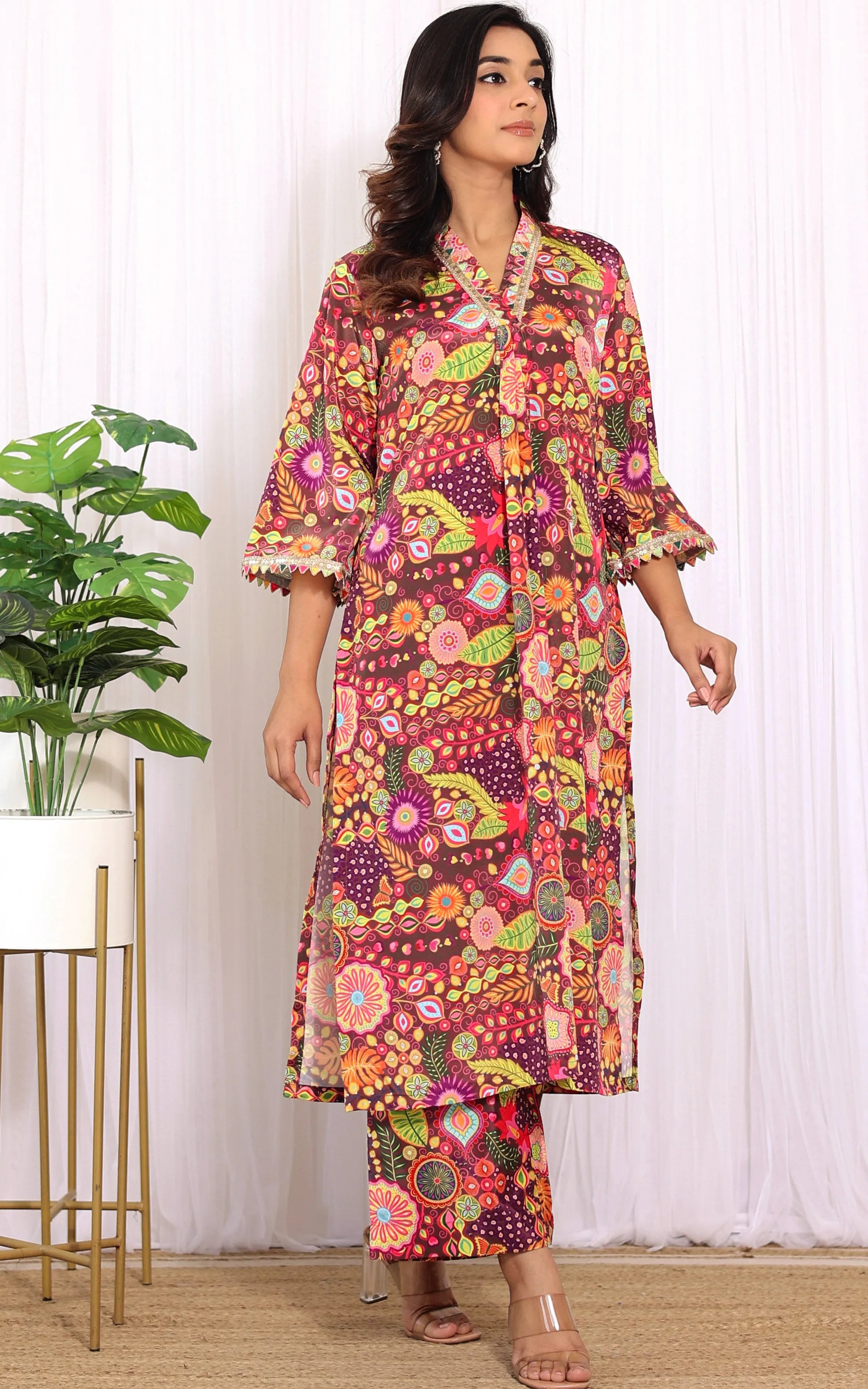 Purple Kitschy Printed Crepe Kurta Co-ord Set