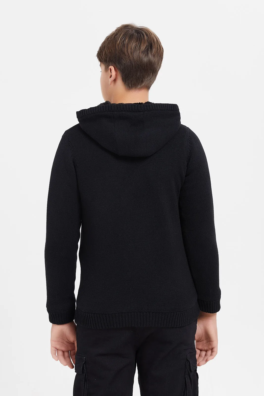 Senior Boys Black Cable Knit Cardigan
