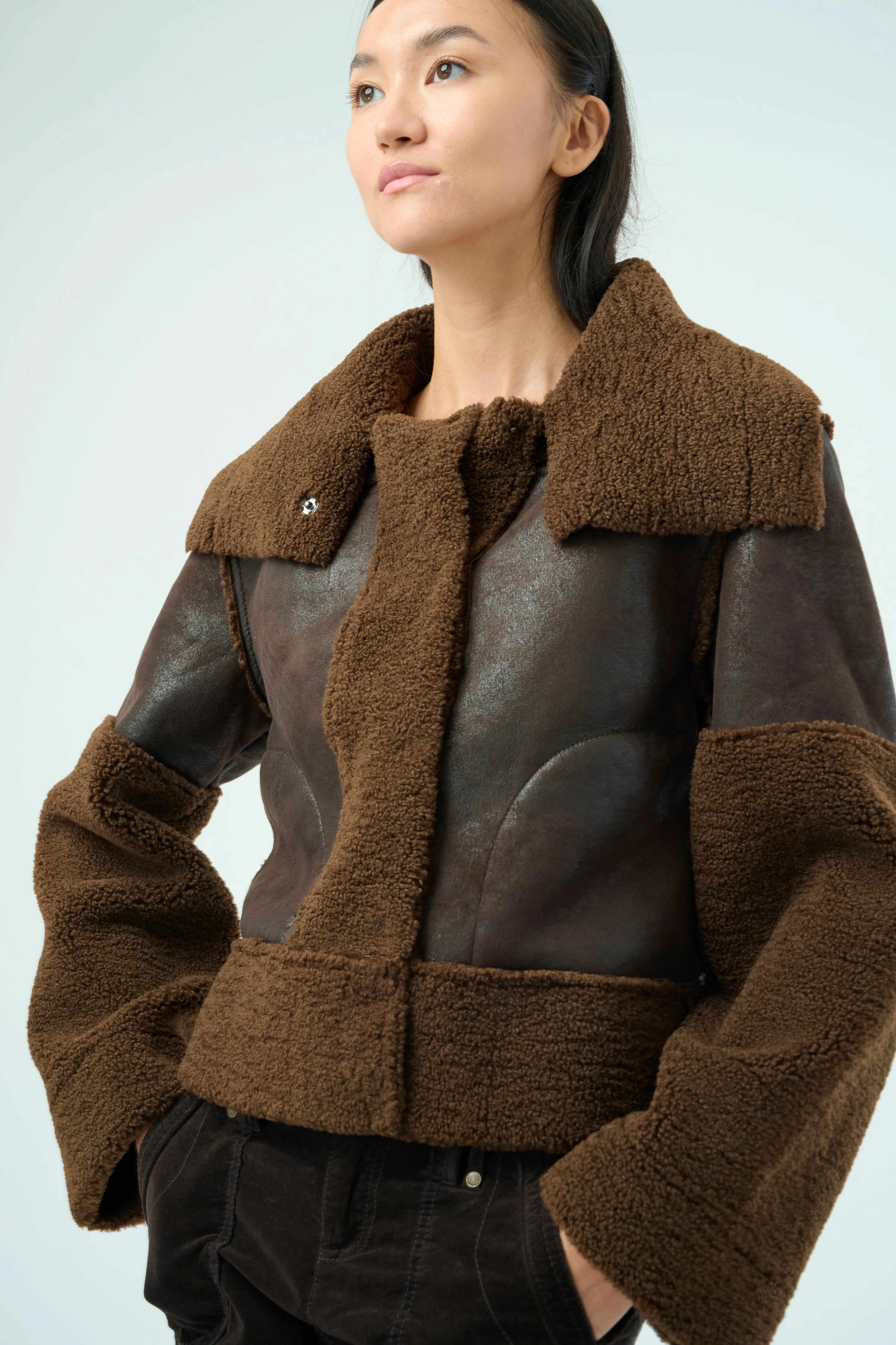 Trisha Bonded Distressed Suede Sherpa Jacket