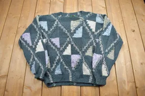 Vintage 1990s 3D Colored Hand Knit Crewneck Sweater