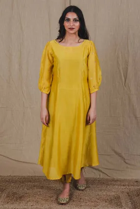 Yellow Chanderi Hand Embroidered Kurta