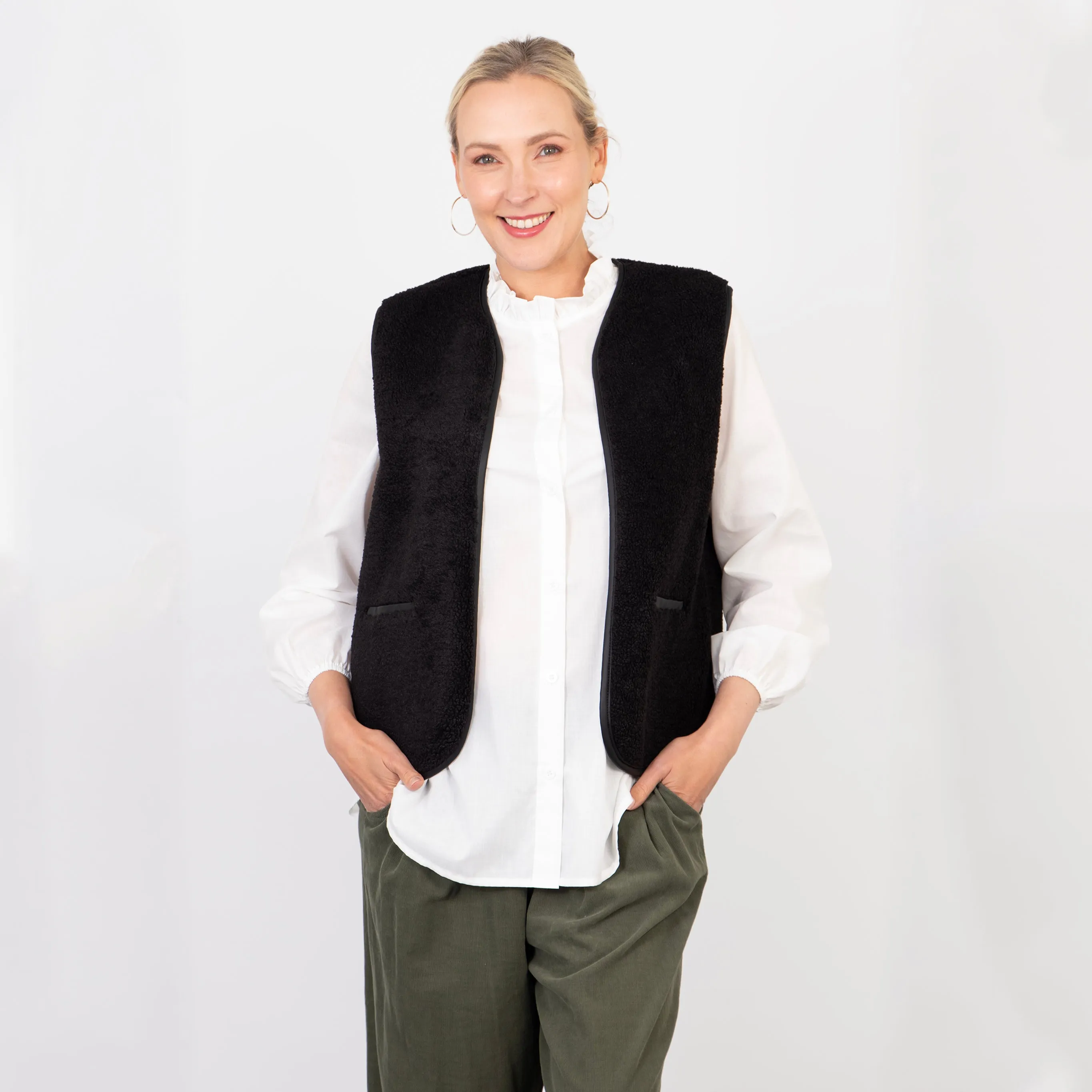 Zoe Lined Gilet - Black, Borg/PU