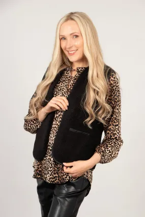 Zoe Lined Gilet - Black, Borg/PU